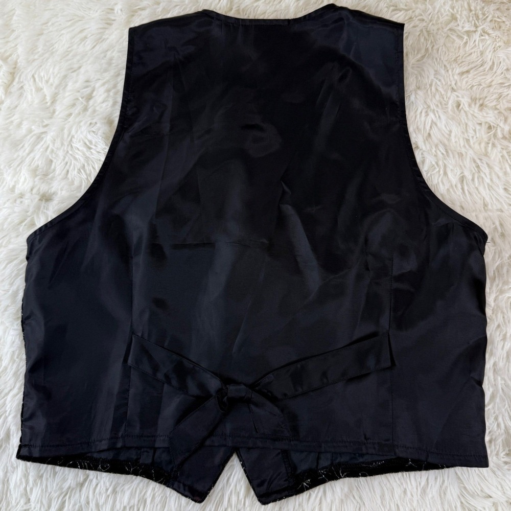 Vintage Petite Impressions Velvet Vest Medium Black Silver Swirls Gold Buttons - Picture 2 of 9